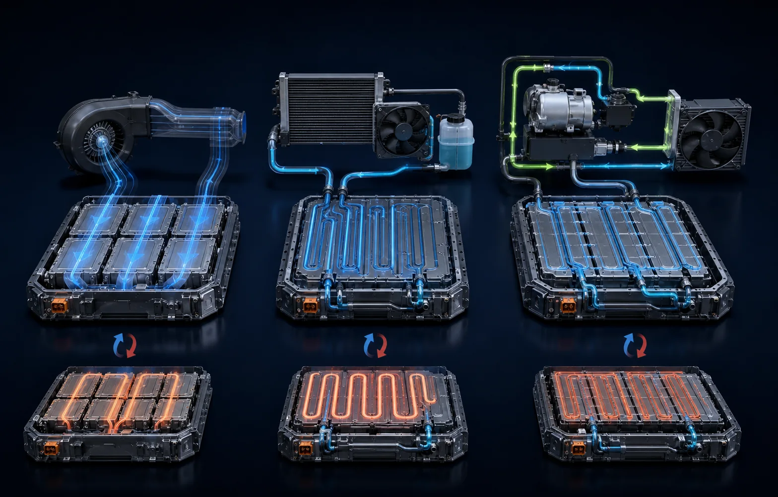 Comparison of air liquid and refrigerant assisted cooling methods for electric vehicle batteries