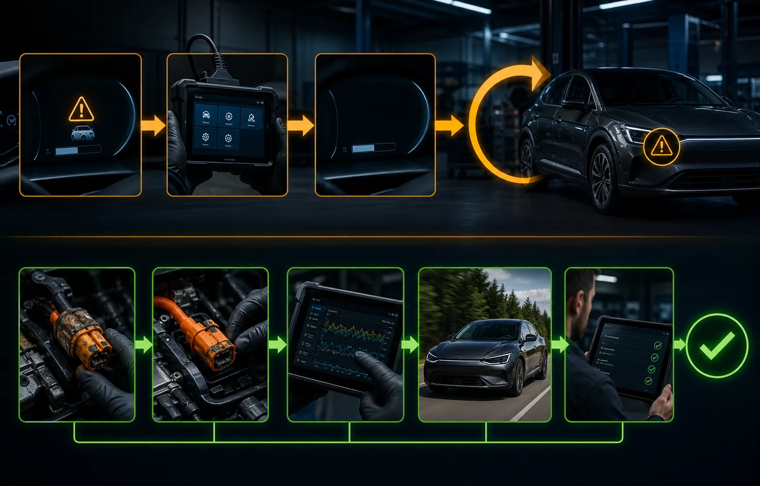 Comparison of temporarily clearing an EV fault and completing a verified connector repair