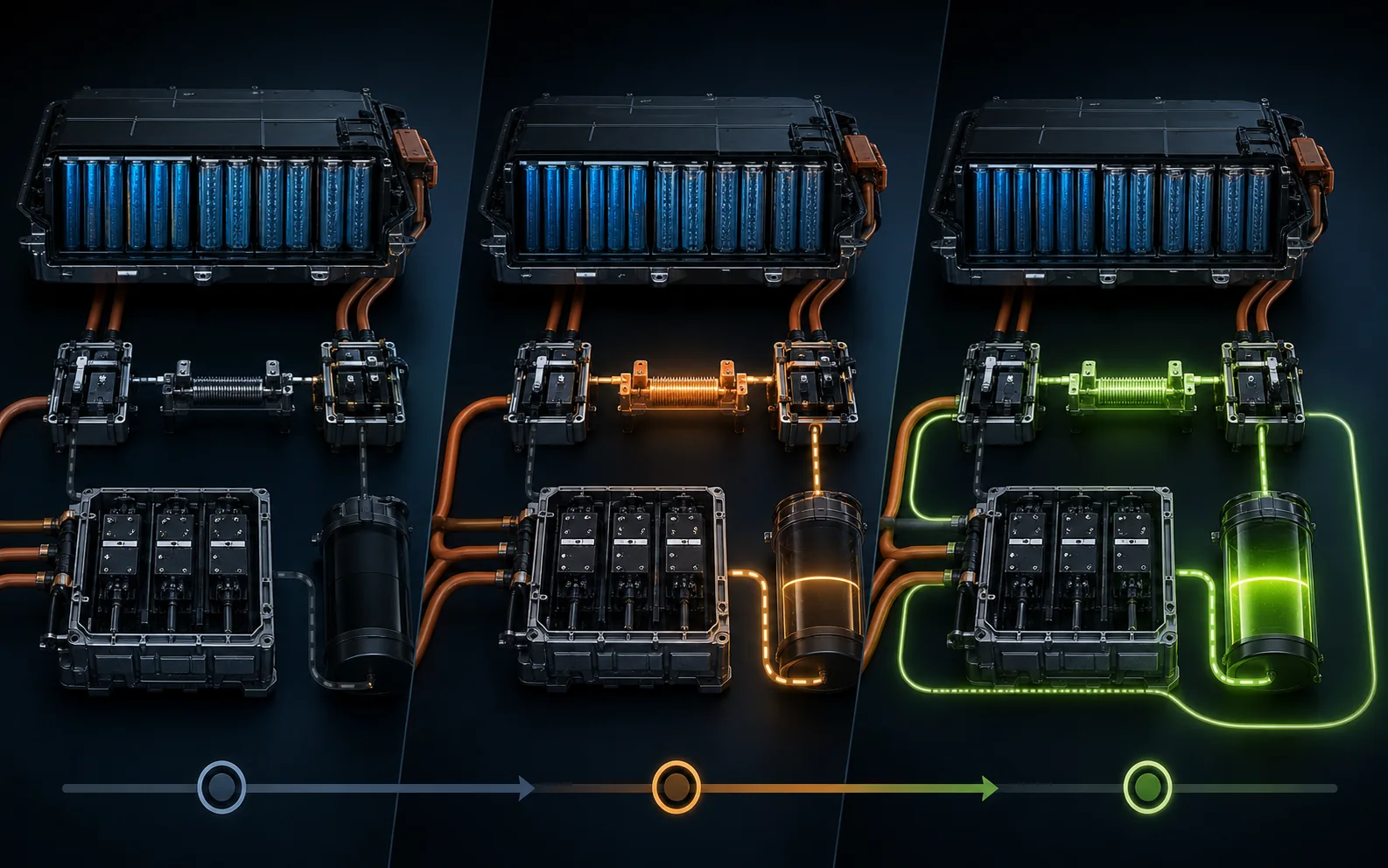Three-stage EV high-voltage pre-charge sequence from discharged bus to main contactor closure