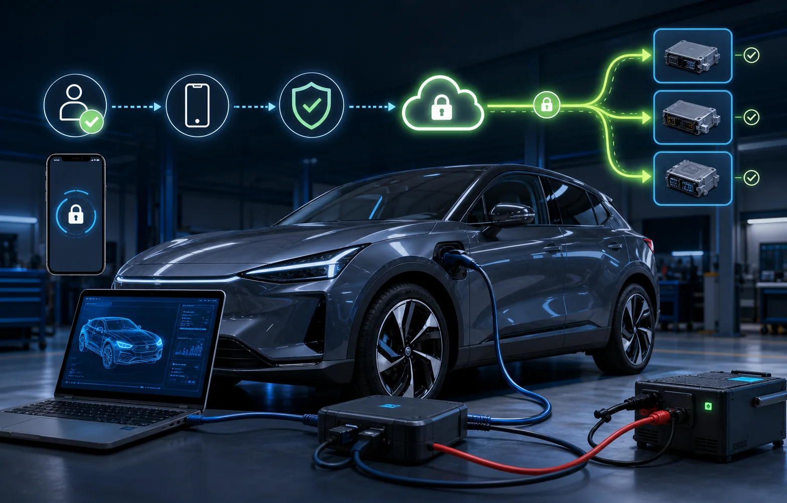 Authorised identity and phone verification opening a secure vehicle diagnostic gateway